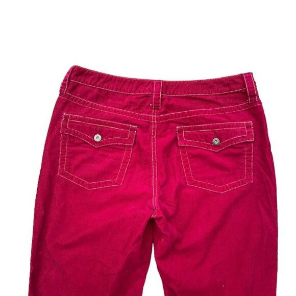 Y2K 2000s Tommy Hilfiger Contrast Stitch Red Corduroy Flare Bootcut Pants 12 - Picture 5 of 8